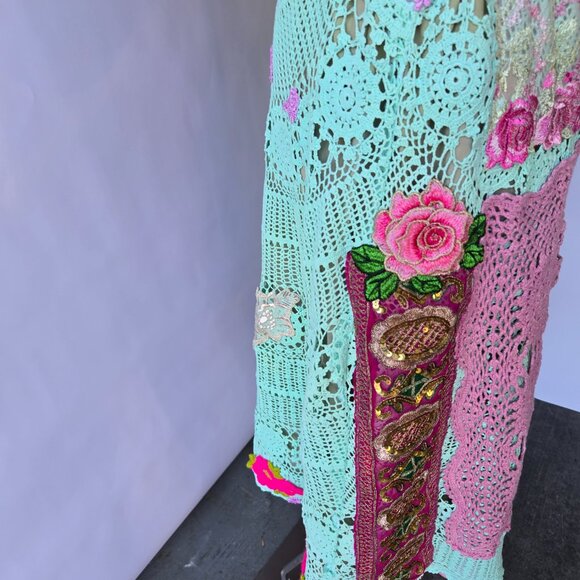 Mint Green Crochet & Embroidered Skirt | Roselani Jasmin | Size Medium - Picture 3 of 11